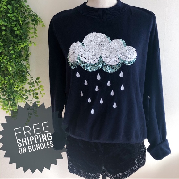 Hm Sequin Rainy Cloud Navy Sweater Size 